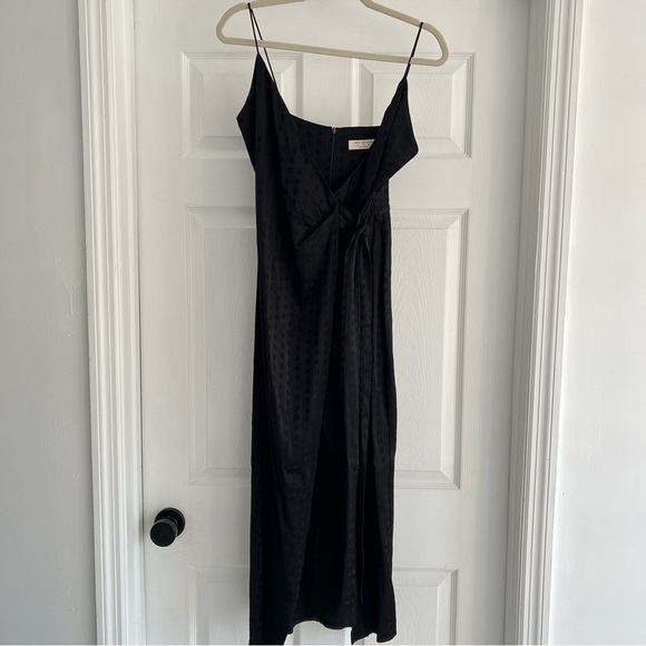 BEC + BRIDGE Polka Dot Black Silky Wrap Split Midi Cami Dress 4 - Picture 2 of 11